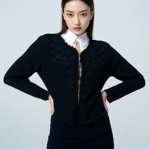 VTG PARIS SMITH Holiday Bead and Ribbon Embellished Sweater SZ M